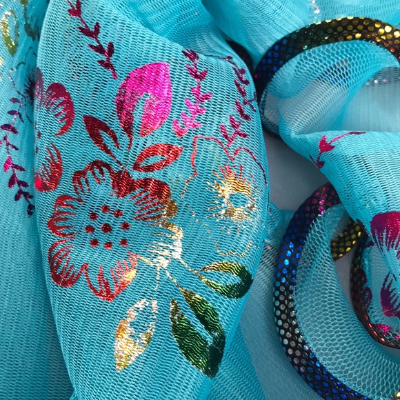 New! Floral Metallic Chiffon Scarf - Picture 6 of 9